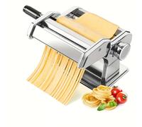 TEMU Máquina manual para hacer pasta con prensa manual, con 8 perillas de para ajustar la grosor y un cortador de rodillo de aleación de aluminio lavable