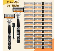 TEMU Maquinilla de Afeitar Manual para Hombre Estilo Hip- Diseño de Cuchilla Naranja y Blanca, con Cuchillas Afiladas. Dos de y 36 Cuchillas de Repuesto