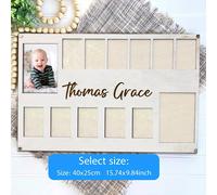 TEMU Marco de fotos de madera de una sola pieza para el primer año de un bebé, diseñado para exhibir fotos mensuales de importantes para recién nacidos, recuerdo personalizado para el primer