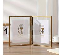TEMU Marco de Fotos Dúplex Metálico Plegable [Relajación en Casa] - Elegante Acrílico Dorado y Negro, Exhibición Rectangular Transparente, Ideal para Decoración del Hogar y Regalos de Vacaciones