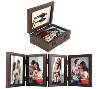 TEMU Marco de Fotos Versátil de 4x6" con Aberturas Múltiples - Plegable y Rotativo, Vidrio de , para Exhibición en Escritorio - Disponible en Negro o Café