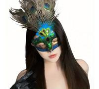 TEMU Máscara de plumas sintéticas elegante 2025 de - Máscara de maquillaje opulenta para mujer para Halloween/Navidad/Carnaval, adiciones para disfraces de