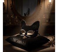 TEMU Máscara Elegante de Gato con Negro para Mujer - Media Cara, Accesorio de Disfraz de Halloween con Ojos y Orejas Expresivos, Tela No Tejida con de Plástico