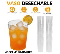 TEMU Maxi Products Paquete de 40 Vasos Desechables 600cc - Transparentes, Duraderos para /Reuniones