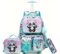 TEMU Meetbelify Mochila Rodante para Niñas con Ruedas y Bolso de para de Primaria, Maleta de Viaje de Panda para Niñas de 8 Años