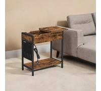 TEMU Mesa auxiliar SONGMICS con múltiples salidas, mesa lateral estrecha con puertos USB, almacenamiento, mesita de noche, para , marrón y negro