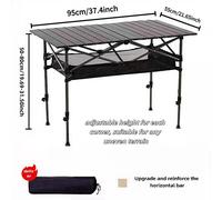 TEMU Mesa de camping portátil negra que se despliega, fácil de instalar para barbacoas, con una bolsa de malla y tiene una altura ajustable para .