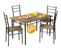 TEMU Mesa de comedor CASARIA® con 4 sillas Madera 5piezas Set Metal 110X70Cm Estilo industrial moderno Sillas de comedor y cocina Muebles de comedor Conjunto de asientos Leo