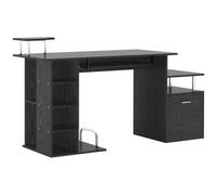 TEMU Mesa de Ordenador Mesa de Escritorio con 6 Estantes Cajon Bandeja de Teclado y Soportes para Monitor Impresora para Oficina Estudio 152x60x88 cm Negro