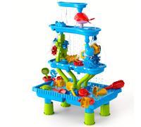 TEMU Mesa Multifuncional de 4 Niveles para Arena y Agua Infantil, Mesa de Actividades al Aire Libre, Juguetes para Playa y Piscina, Regalo de Ideal para Niños y Niñas (Colores de Accesorios Pueden )