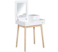 TEMU Mesita de maquillaje de diseño HOMCOM, con espejo plegable y múltiples compartimentos de almacenamiento, 60L x 50W x 86H cm, y MDF