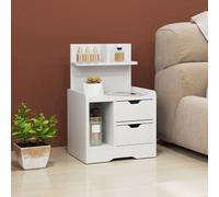 TEMU Mesita de Noche HOMCOM con 2 Cajones, Mesa Lateral, Mesita de Noche con Estantes Abiertos, Mesita de Noche para Dormitorio, , 40 x 30 x 60 cm, Blanca