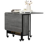 TEMU Mesita Plegable Homcom, Mesa de Cocina Rectangular con Ruedas, Extensible para 6 , Estante Integrado, Diseño Compacto para Espacios Pequeños,