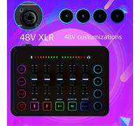 TEMU Mezclador de Juegos, Mezclador de Streaming, Mezclador RGB para PC con Entrada de Micrófono XLR, Faders de Volumen, Alimentación de 48V, Adecuado para Podcasting, Grabación y Voz en Juegos