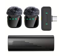 TEMU Micrófono Lavalier sin varillas Dual Profesional con Estuche de Carga LED, Ideal para Smartphones, Laptops, Grabación de Videos, Transmisiones , Entrevistas y