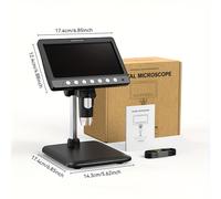 TEMU Microscopio Digital con Pantalla LCD HD de 7.0", Lupa para Monedas de 10.0MP, Cámara Estéreo con Zoom de 50-1200X, 8 Luces LED Ajustables, Batería Duradera