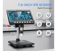 TEMU Microscopio Digital LCD de 17.78cm con Video HD de 5MP, Aumento de 50X-1200X, 8 Luces LED, Alimentación Batería/USB, Compatible con PC para Educación, Investigación