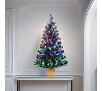 TEMU Mini árbol de Navidad verde preiluminado de 3 pies: Decoración festiva de fibra óptica para mesa con base dorada - USB, sin mando a distancia, sin batería, luces multicolores