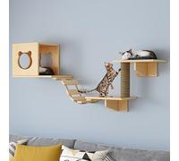 TEMU Mobiliario para Gatos de Pared, Estantes de Madera para Interiores, Árbol de Escalada en la Pared, 1 Casa para Gato, 2 Estantes para Gatos, 1 Rascador, 1 Puente Escalera