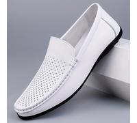 TEMU Mocasines blancos suaves de moda hechos a para hombre, cómodos, transpirables, informales, perforados, con un paso, para conducir, zapatos holgados para hombre