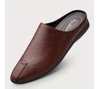 TEMU Mocasines Slip-On para Hombre - Zapatos de Vestir Elegantes Marrones con Acabado Texturizado, Forro de Microfibra para Uso de Negocios y Casual