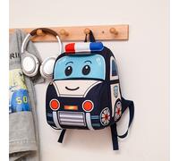 TEMU Mochila 3D para niños con diseño de coche de policía de dibujos animados | Estilo casual con correa ajustable, forro y cierre de cremallera
