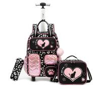 TEMU Mochila con Ruedas para Niñas - Juego de 3 Piezas con Bolsa de Almuerzo y Estuche, Equipaje Infantil Multibolsillos, Ideal para y Viajes de , Regalo para Acción de Gracias y Navidad