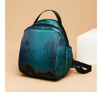 TEMU Mochila de nailon de estilo tribal para mujeres, verde, plegable, correa ajustable, cierre con cremallera, forro de poliéster, con diseño de poesía china, para viajes