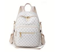 TEMU Mochila de para Mujer - Gran Capacidad, Correas Ajustables, Cierre con Cremallera, Geométrico, Beige/, Estilo Universitario Casual, Ideal para y Viajes, Mochila Escolar