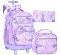 TEMU Mochila rodante UFNDC para niñas y mujeres - 21" con ruedas, bolso escolar con bolso de almuerzo, diseño de lino , diseño casual de negocios, mochila con correas de ajustables, mochila para .