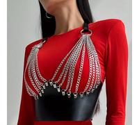 TEMU Moda Femenina Cinturón de Cadena de PU para el Pecho Estilo Gótico de Cadena Decoración de Cadena Multicapa