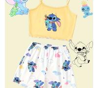TEMU ¡Moda OMG! Pijamas de Niñas Disney Stitch - Conjunto con Tirantes, Estampado Chic, Ropa de Dormir Elegante para el Verano