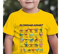 TEMU Moda para niños Camiseta de manga corta MY DINOSAUR ALPHABET de dinosaurios Estampado de Top casual para exteriores NY-DX5404