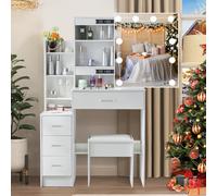 TEMU Moderno Cómoda de Madera Sólida Blanca con Cajones, Espejo y 3 de Luz Ajustables, Almacenamiento de Gran Capacidad para Damas, Elección como Regalo de o Temporada de , Mueble para Sala