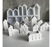 TEMU Molde de silicona de 10 cavidades para casita pequeña, nórdica, , mini casa, adornos decorativos, yeso, vela, molde de epoxi