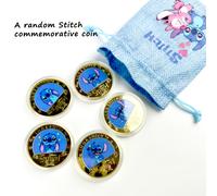 TEMU Moneda de Disney Stitch - Colección Aleatoria Individual con Azul, del Personaje y Estuche Protector Transparente Acrílico Bolsa para Almacenamiento