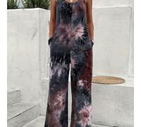 TEMU Mono Ancho Tie-Dye para Mujer - Romper Sin con Tirantes y Estampado Rosa & , Lavable a Máquina, para Salidas de Playa y Reuniones Informales