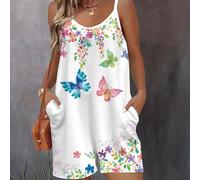 TEMU Mono corto sin para mujer, estilo casual y moderno, con estampado digital de mariposas y pintura al óleo colorida personalizada en 3D, con bolsillo