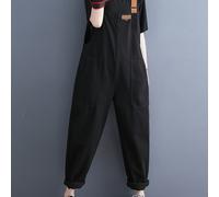 TEMU Mono de mezclilla retro y casual para mujer con tirantes ajustables, overol de pierna ancha negro, tejido no elástico, ajuste para todas , mono de uso casual | Mono de pierna ancha | Ajuste