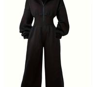 TEMU Mono de Moda Y2K para Mujer con Capucha y Cremallera, Color Sólido, Cintura Elástica, Mono Casual de Pierna Ancha y Suelta para Uso Diario en la , Diseño que