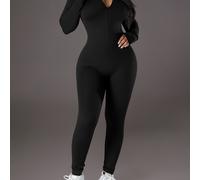 TEMU Mono de Mujer con Cintura y Ajuste Slim - Mono Deportivo Largo Con Cuello , Cremaera Completo Y Tejido Elástico Medio Para Uso Casual O Formal - Elegante Todo (Lavable a Maquina)