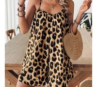TEMU Mono de Pierna Ancha con Espalda y Tirantes para Mujer - Estampado de Leopardo Elegante, Tejido No Elástico Lavable a Máquina para Verano Otoño, Atuendos Casuales y Formales, , Ropa Duradera