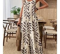 TEMU Mono de pierna ancha con estampado de plantas para mujer | Estampado tropical casual, sin , largo, corte holgado, adecuado para todas