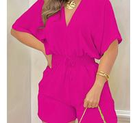 TEMU Mono de /verano estilo europeo y americano para mujer, casual, con cuello en V, que estiliza la cintura, con pantalones cortos, , elegante, con cordón, a