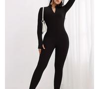 TEMU Mono Deportivo de Larga con Cuello para Mujer - Sin Relleno, Elástico Medio Lavable a Máquina para Gimnasio, Yoga y Uso Casual, Sólido, Detalles Acanalados, Ajuste , Para Aficionadas al Gimnasio