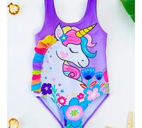 TEMU Monos de moda para niñas con encaje plisado y unicornio, ideal para el verano en , de 4 a 8 años.