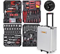TEMU MONZANA® Carrito de Herramientas de 899 Piezas con Estuche de Acero CrV, Estuche de Aluminio con Ruedas, Mango Telescópico, Bloqueable, Juego de Herramientas de Calidad, Color Plata