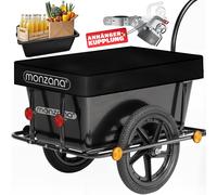 TEMU MONZANA® Remolque para Bicicleta con de Plástico de 90L, Cubierta de Lona, Remolque de Carga, Remolque de Transporte, Carro de