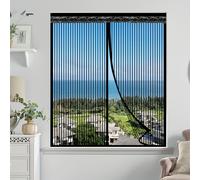 TEMU Mosquitera para ventana con rayas negras, transpirable, cierre automático y sello magnético, sin necesidad de perforar, cortina mosquitera magnética invisible para insectos