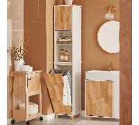 TEMU Mueble Columna de Baño con 1 Cesto para Ropa Sucia 1 Puerta y 2 Estantes SoBuy BZR74-W